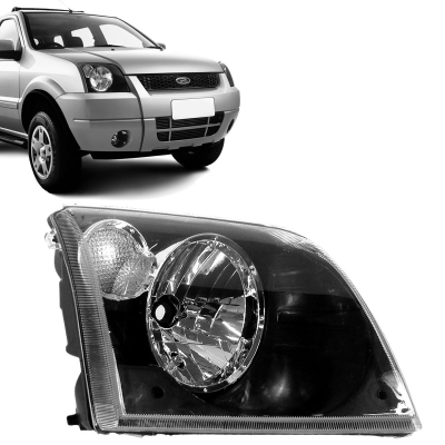 Farol Máscara Negra Com Pisca Cristal | Ford Ecosport 2003/2007 - Lado Direito