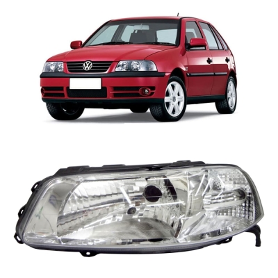 Farol - Volkswagen Gol / Parati / Saveiro G3 2000/2005 - H4 / Máscara Cromada / Sem Defletor / Lado Esquerdo