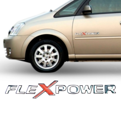 Emblema 'FLEXPOWER' - Família Chevrolet 2003/2008 - Vermelho / Prata / Resinado