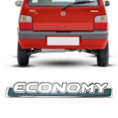 Emblema 'ECONOMY' - Fiat Uno Mille Economy 2008/2009 - Prata / Preto / Resinado