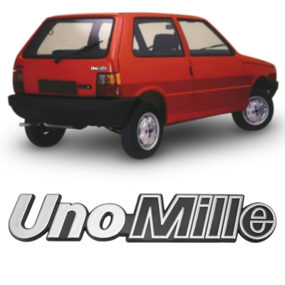 Emblema 'Uno Mille' - Fiat Uno Mille 1991/1993 - Cinza / Fundo Preto