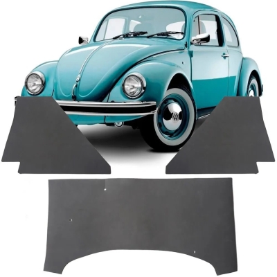 Revestimento Anti Ruídos Do Motor Do Vw Fusca Todos - [1 Fundo E 2 Lateral] - Papelão, Preto.