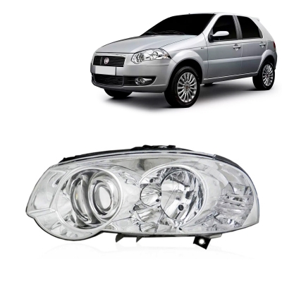 Farol - Fiat Palio / Siena / Weekend / Strada (Fase 3) 2009/2014 / Weekend (Fase 4) 2013/2020 / Strada Adventure 2015/2020 - H1 e H1 / Foco Duplo / Máscara Cromada / Canhão Cromado / Lado Esquerdo