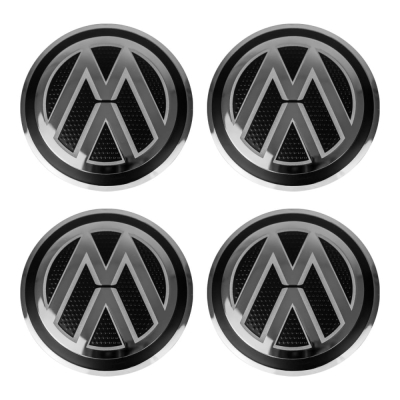 Emblema Gold Alumínio Para Calota Da Linha Volkswagen (55mm) Preto (Jogo Com 4 Peças).