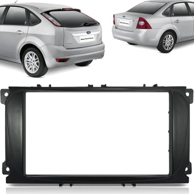 Moldura Do Painel Aparelho Som/Dvd 2din Ford Focus Sedan 2009/2013 Com Intermediária + Suporte De Fixação (Preto).