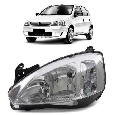 Farol - Chevrolet Corsa Hatch/Sedan 2003/2012 / Montana 2004/2010 - H1 e H7 / Foco Duplo / Máscara Cromada / Lado Esquerdo