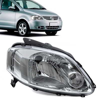 Farol - Volkswagen Fox 2003/2010 / Crossfox e Spacefox 2005/2010 - H4 / Máscara Cromada / Lado Direito