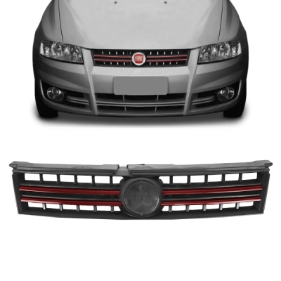 Grade Frontal Do Radiador - Fiat Stilo 2007/2011 - Preto / Modelo Original / Com Friso Vermelho