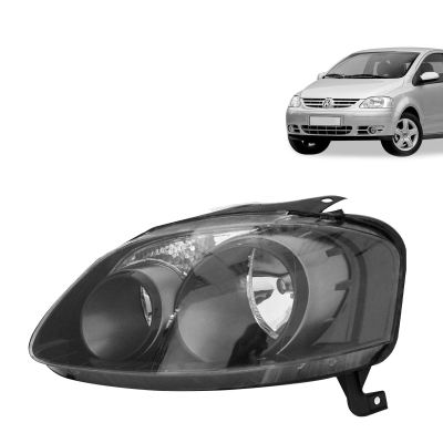 Farol H7/ H3 Foco Duplo Máscara Negra | Vw Fox 2008/2010 - Lado Esquerdo