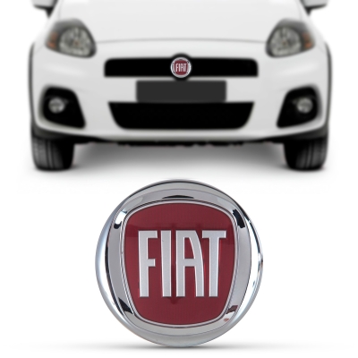 Emblema 'Logo Fiat' - Fiat Punto 2007/2012 / Novo Uno 2016/2022 / Bravo 2011/2016 - Cromado / Fundo Vermelho / Grade Do Radiador