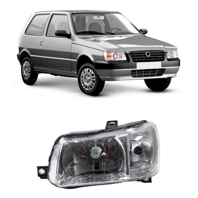 Farol - Fiat Uno 2004/2013 - Foco Simples / Máscara Cromada / Lado Esquerdo