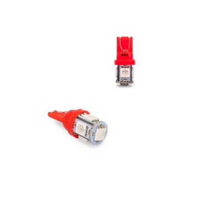 Lâmpada LED Pingo - T10 / 5 Leds / Vermelho / 12v / Unidade