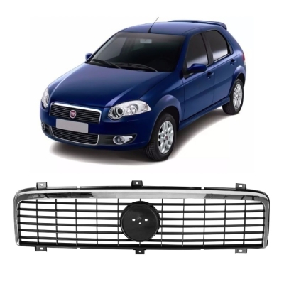 Grade Frontal Do Radiador - Fiat Palio / Weekend / Siena 2008/2012 - Preto / Modelo Original / Moldura Cromada