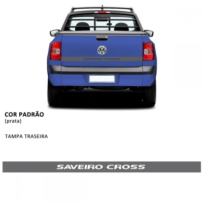 Faixa Decorativa Adesiva Da Tampa Traseira Vw Saveiro Cross 2014 - Prata - (Jogo).