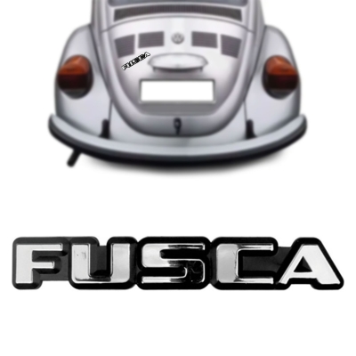 Emblema 'FUSCA' - Volkswagen Fusca 1984/1990 - Cromado / Fundo Preto