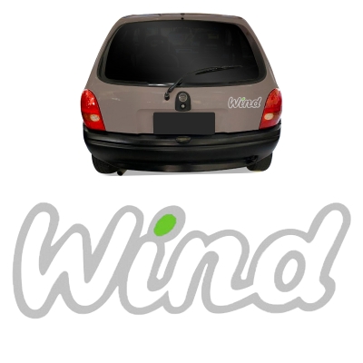 Emblema 'Wind' - Chevrolet Corsa Wind 1994/1996 - Transparente / Contorno Cinza / Pingo Verde / Adesivo