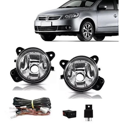 Kit – Farol Auxiliar Do Vw Gol G5 2008/2013 - De Neblina Com Soquete Hb4, Chicote, Rele, Grade Com Anel Metalizado E Com Interruptor Modelo Original Com Led.