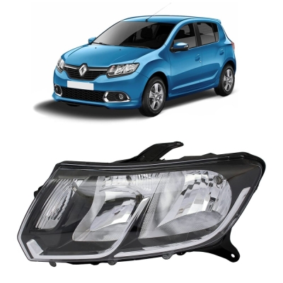 Farol - Renault Sandero 2015/2019 / Logan 2014/2019 - H1 e H7 / Foco Duplo / Máscara Negra / Lado Esquerdo