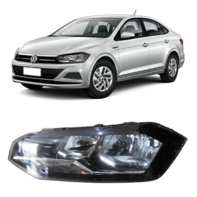 Farol Vw Polo 2018 A 2019 Mascara Negra Friso Cromado Lado Esquerdo