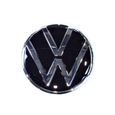 Emblema 'Logo Volkswagen' - Volkswagen Polo / Virtus 2018/2022 / T-Cross 2019/2021 - Cromado / Fundo Preto / Porta Malas