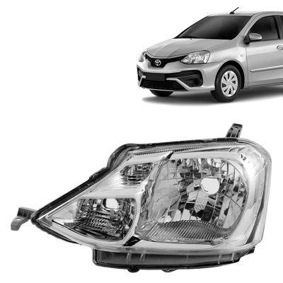 Farol Máscara Cromada Carcaça Cinza | Toyota Etios 2013/2019 - Lado Esquerdo