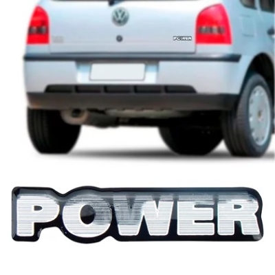 Emblema 'POWER' - Volkswagen Gol G3 2000/2005 - Cromado / Contorno Preto / Resinado