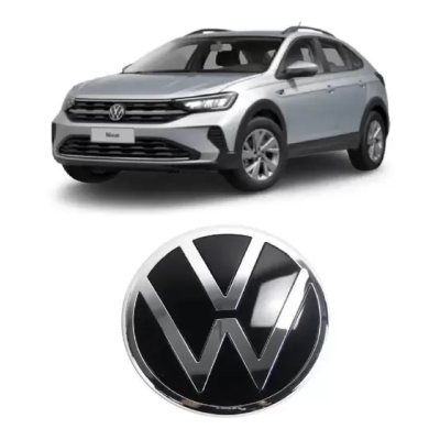 Emblema 'Logo Volkswagen' - Volkswagen Polo / Virtus 2018/2022 / T-Cross 2019/2021 - Cromado / Fundo Preto / Grade Do Radiador