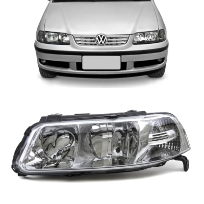 Farol - Volkswagen Gol / Parati / Saveiro G3 2000/2005 - H1 e H7 / Foco Duplo / Máscara Cromada / Lado Direito