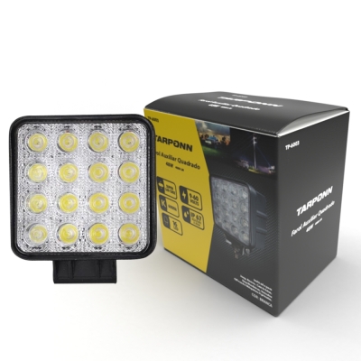 Farol Auxiliar (Led) Quadrado | Inox | 48w | 16 Leds.