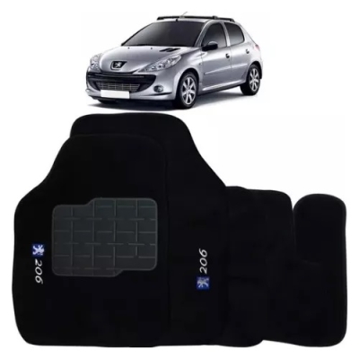 Tapete Personalizado Peugeot 206 1999/2009 - Preto