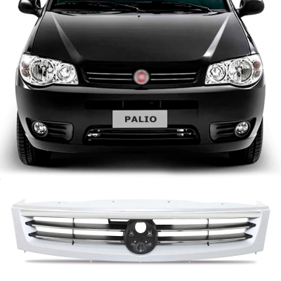 Grade Frontal Do Radiador - Fiat Palio (Fire Economy) 2014/2017 - Preto / Modelo Original / Moldura Primer / Friso Cromado