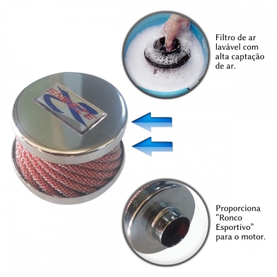 Filtro De Óleo Esportivo Cônico - Vermelho Com Cromado (Respiro De Óleo Para Tampa De Válvula Universal).