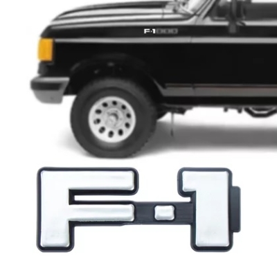 Emblema 'F-1' - Ford F1000 1980/1987 - Cinza / Fundo Preto