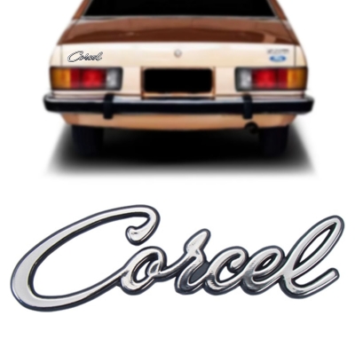 Emblema 'Corcel' - Ford Corcel 1969/1977 - Cromado / Fundo Preto / Manuscrito