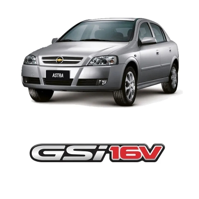 Emblema 'GSi16V' - Chevrolet Astra 2005/2011 - Cromado / '16V' Vermelho / Contorno Preto / Resinado