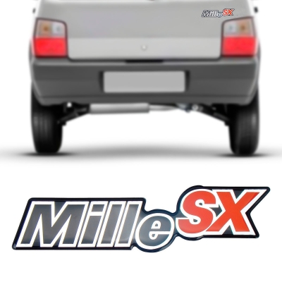 Emblema 'Mille SX' - Fiat Uno Mille SX 1996/1999 - Preto / Vermelho / Resinado