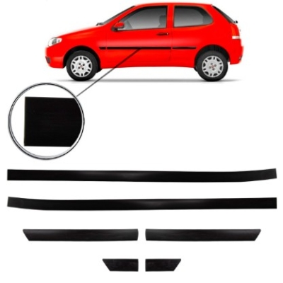 Friso Lateral Fiat Palio/Weekend/ Siena 2008 A 2011 2 Portas Estrusado Preto Auto Adesivo Jogo 6 Peças