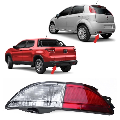 Refletor Parachoque Traseiro - Fiat Punto 2007/2012 e Toro 2015/2019 - Acrilica Lado Esquerdo