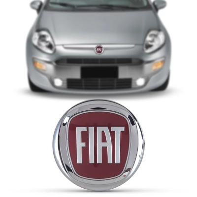 Emblema 'Logo Fiat' - Fiat Punto 2013/2017 - Cromado / Fundo Vermelho / Grade Do Radiador