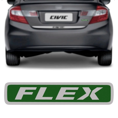 Emblema 'FLEX' - Honda Civic / Fit 2011/2014 - Cinza / Fundo Verde / Resinado