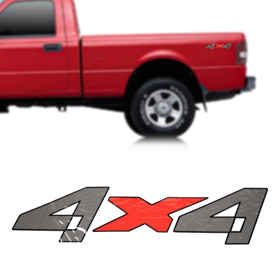 Emblema '4x4' - Ford Ranger 2006/2008 - Cinza / Vermelho