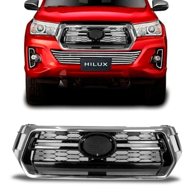 Grade Frontal Do Radiador - Toyota Hilux 2018/2020 - Preta / Modelo Original / Moldura e Friso Cromado