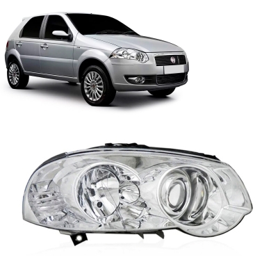 Farol - Fiat Palio / Siena / Weekend / Strada (Fase 3) 2009/2014 / Weekend (Fase 4) 2013/2020 / Strada Adventure 2015/2020 - H1 e H1 / Foco Duplo / Máscara Cromada / Canhão Cromado / Lado Direito