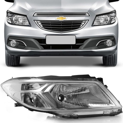 Farol - Chevrolet Onix 2012/2018 / Prisma 2013/2018 - H4 / Máscara Cromada / Moldura Cromada / Lado Direito