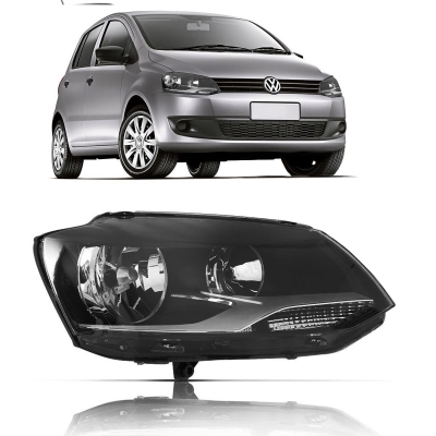 Farol - Volkswagen Fox / Spacefox / Crossfox 2010/2014 - H1 e H7 / Foco Duplo / Regulagem Manual / Máscara Negra / Lado Direito