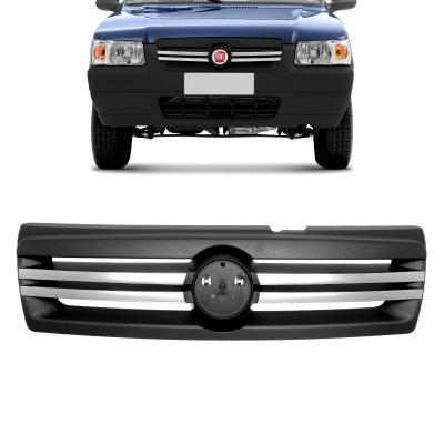 Grade Frontal Do Radiador - Fiat Uno / Fiorino 2009/2013 - Preta / Modelo Original / Com Friso Cromado