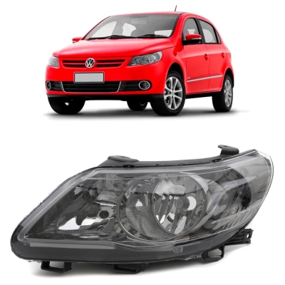 Farol - Volkswagen Saveiro / Voyage / Gol G5 2009/2013 - H1 e H7 / Foco Duplo / Moldura Cromo-Onix / Lado Esquerdo