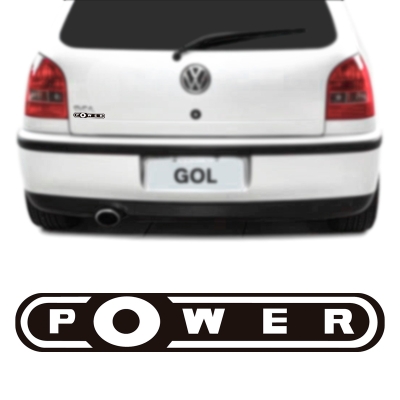 Emblema 'POWER' - Volkswagen Gol G3 2000/2005 - Branco / Fundo Preto / Resinado