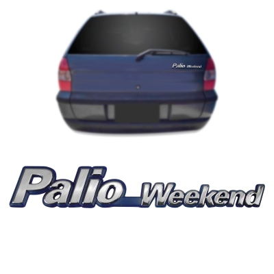 Emblema 'Palio Weekend' - Fiat Palio Weekend 1995/2000 - Cromado / Fundo Azul