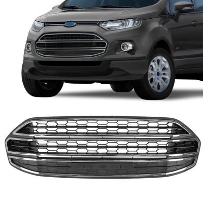 Tela Central Do Parachoque - Ford Ecosport 2013/2017 - Preta / Com Friso Cromado